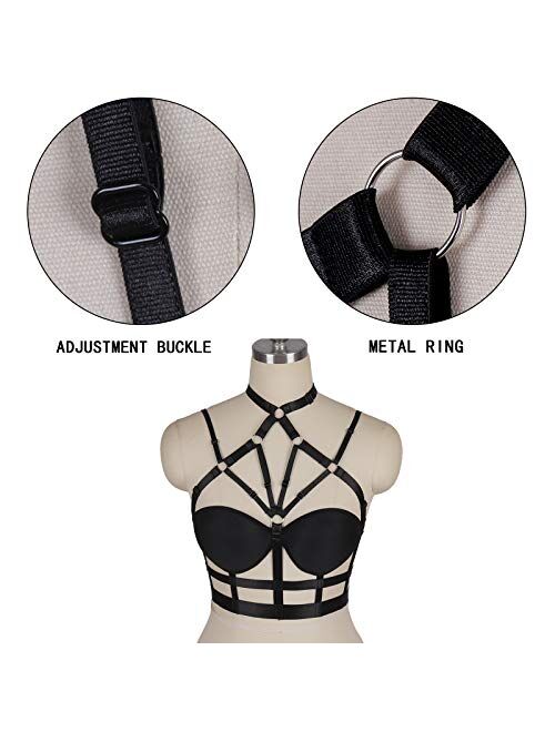 Woman's Body Harness Bra Lingerie cage Punk Plus Size Festival Rave Chest Strap Belt Goth Stretchy Fabric Halloween