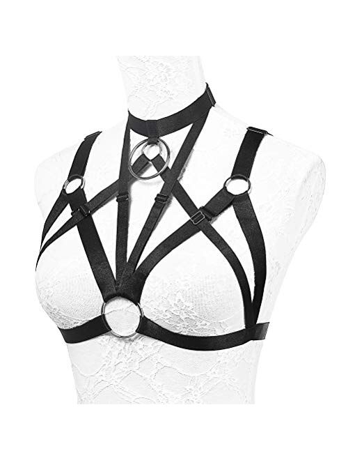 Women Harness Elastic Cup-Less Hollow Out Strap Crop Top Cage Bra