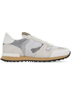 White & Grey Camo Mesh Rockrunner Sneakers