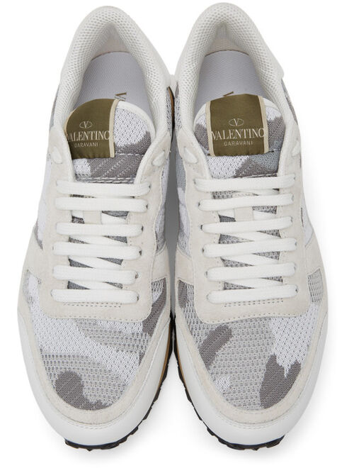Valentino White & Grey Camo Mesh Rockrunner Sneakers