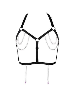 HJZLSSYS Women Harness Elastic Cupless Cage Bra Hollow Out Strappy
