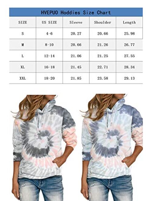 HVEPUO Tie Dye Print Hoodie Long Sleeve Drawstring Pullover Tops Loose Casual Sweatshirt For Women(S-XXL)