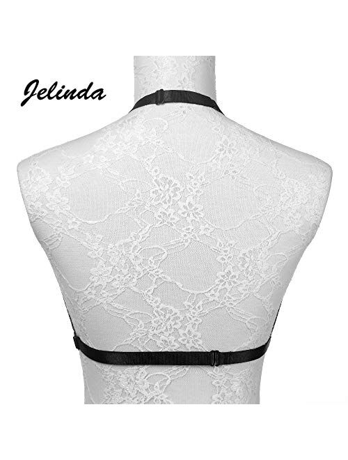 JELINDA Women Harness Elastic Band Lingerie Cupless Cage Bra Punk Gothic Hollow Out Rave Dance Apparel