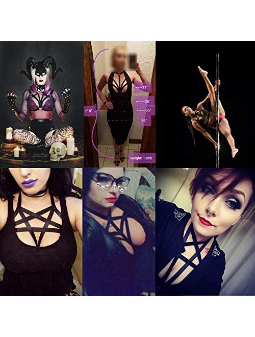 JELINDA Women Harness Elastic Band Lingerie Cupless Cage Bra Punk Gothic Hollow Out Rave Dance Apparel