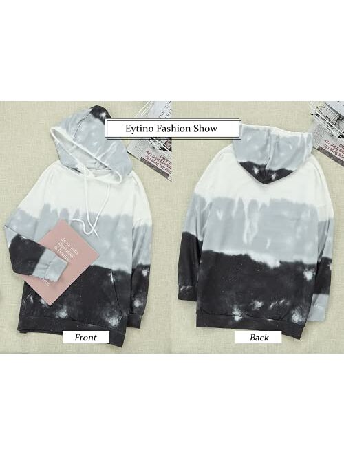 Eytino Women Hoodies Tops Tie Dye Printed Long Sleeve Drawstring Pullover Sweatshirts with Pocket(S-XXL)