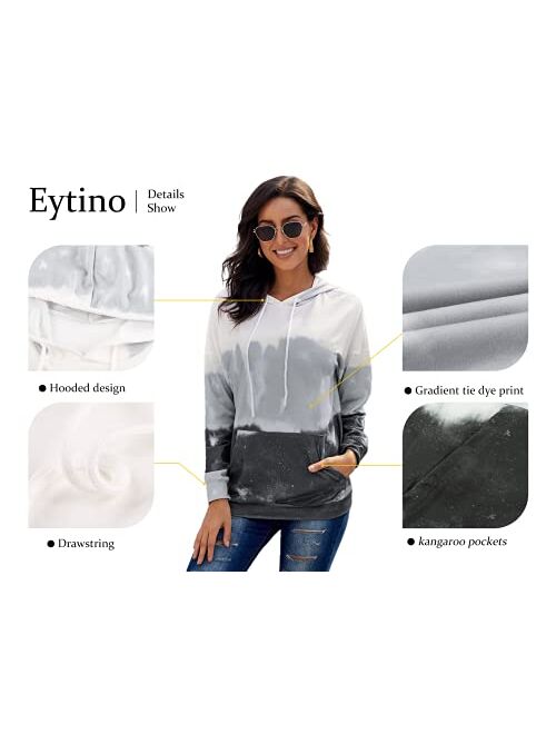 Eytino Women Hoodies Tops Tie Dye Printed Long Sleeve Drawstring Pullover Sweatshirts with Pocket(S-XXL)