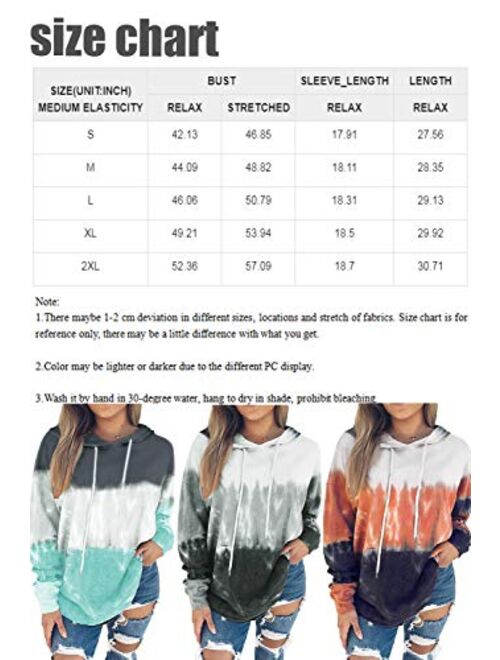 Eytino Women Hoodies Tops Tie Dye Printed Long Sleeve Drawstring Pullover Sweatshirts with Pocket(S-XXL)