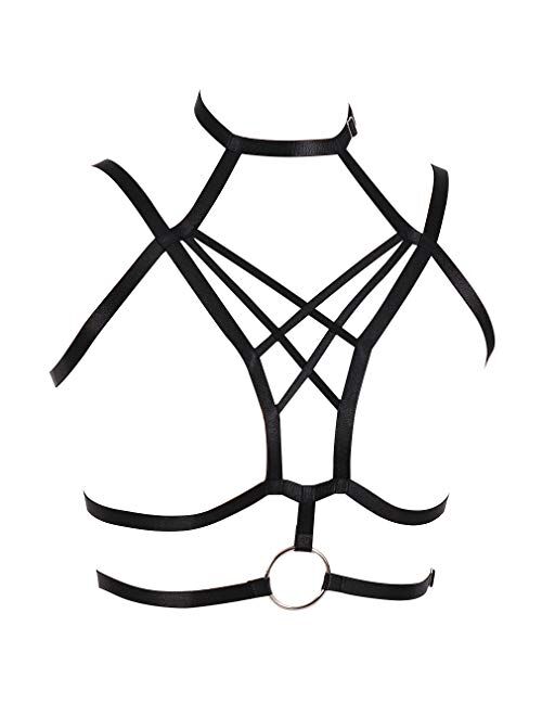 Women's Harness Bra Full cage Tops Punk Gothic Chest Strap Stretchy Fabric Hallowee Festive Rave