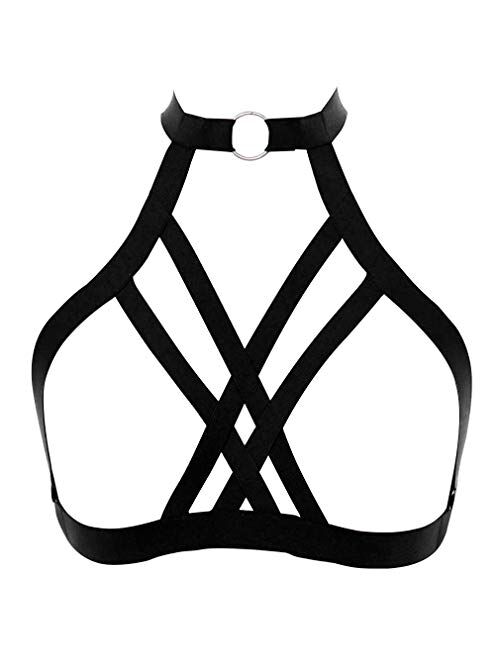 Women's Body Harness Bra Top Chest Strap Waist Belt Lingerie cage Festival Rave Punk Gothic Stretchy Fabric