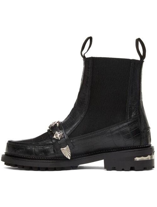 Black Croc Moc Chelsea Boots