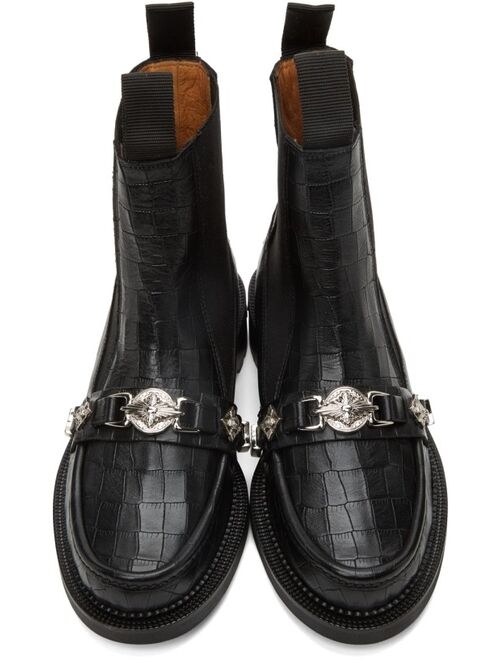 Black Croc Moc Chelsea Boots