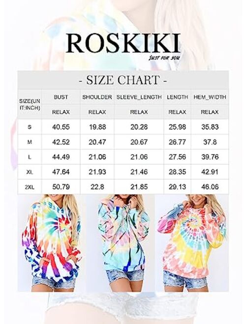 ROSKIKI Womens Casual Long Sleeve Hoodies Pullover Sweatshirt Colorblock Tie Dye Print Tops