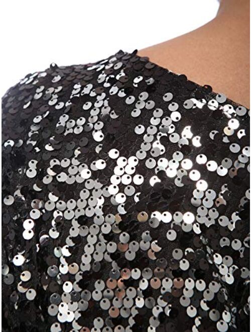 Anna Kaci Anna-Kaci Women's Plus Size Sequin One Shoulder Short Sleeve Party Top