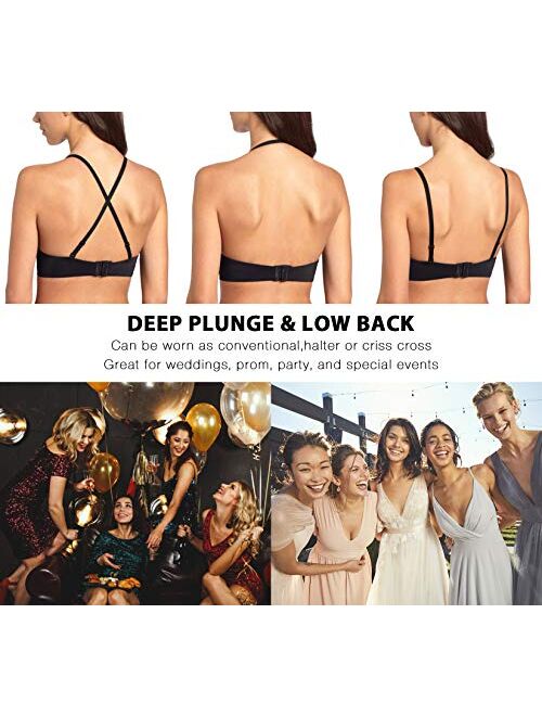 JOATEAY Women's Deep U Plunge Bra Convertible Sexy Low Cut Wireless Light  Padded Bra Cleavage Enhancer : : Clothing, Shoes & Accessories