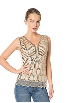 Metme Women's Shimmer Loose Cap Sleeve Tank Top Gradient Sequin Embellished Vest Glitter Party Club Tops