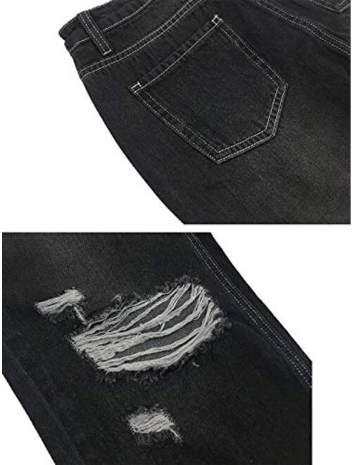 Anna Kaci Anna-Kaci Womens Ripped Boyfriend Jeans High Waisted Frayed Knee Holes Distressed Baggy Crop Denim Pants