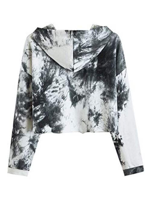 SweatyRocks Women's Tie Dye Long Sleeve Workout Crop Top Sweatshirt Hoodies