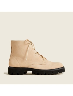 Lug-sole lace-up boots in suede