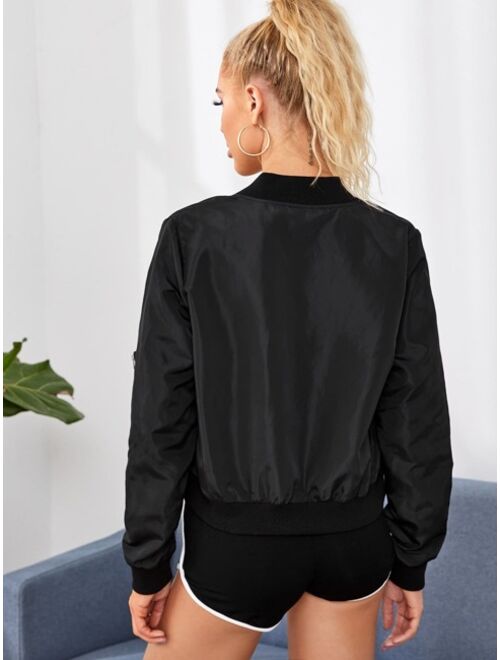 SHEIN Zipper Detail Solid Bomber Jacket