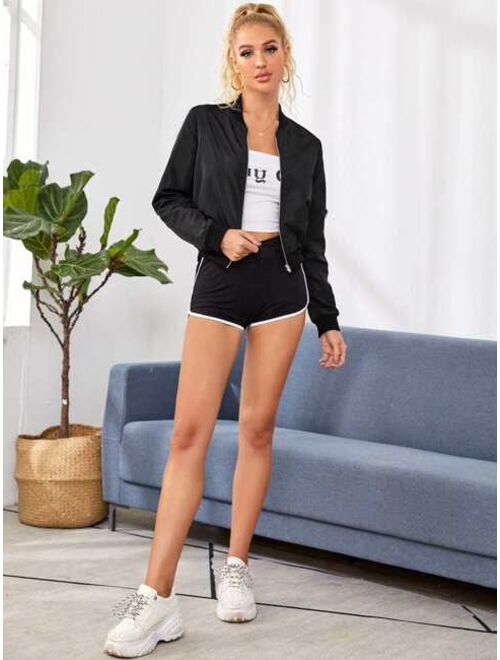SHEIN Zipper Detail Solid Bomber Jacket