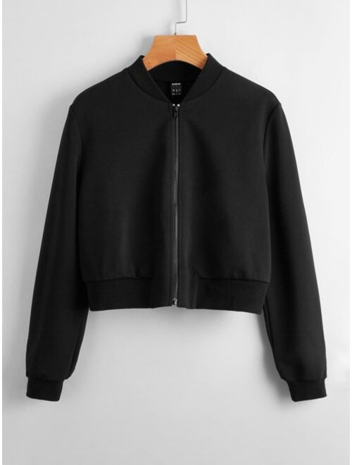 SHEIN Solid Zip Up Bomber Jacket