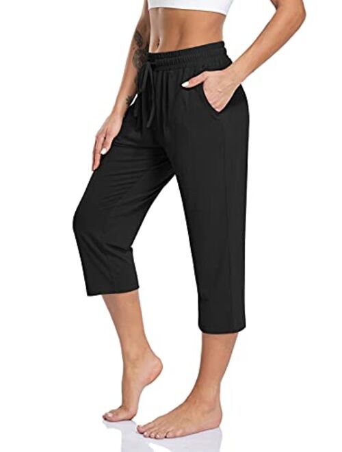 Buy TARSE Women's Capri Yoga Pants Loose Soft Drawstring Workout ...