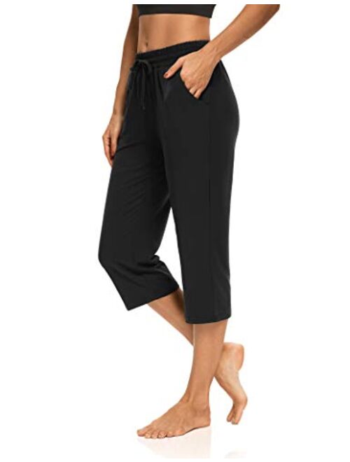 ZJCT Womens Capri Pants Loose Comfy Elastic Waist Lounge Yoga Sweatpants Crop Pants Wide Leg Capris for Women with Pockets 