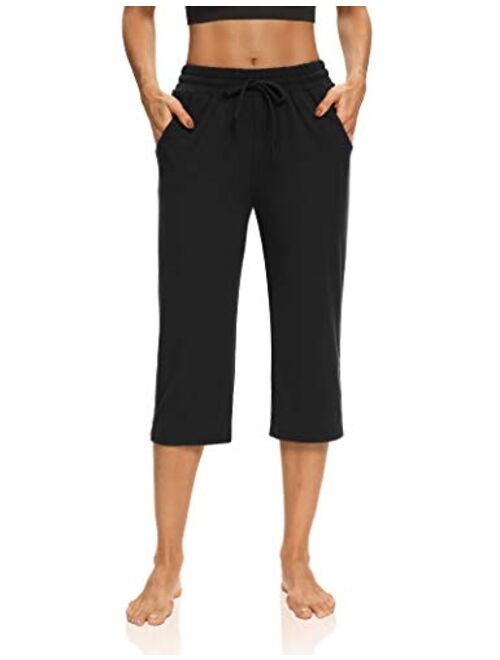 ZJCT Womens Yoga Capri Pants Wide Leg Drawstring Comfy Loose Lounge Pajama Capris for Women with Pockets