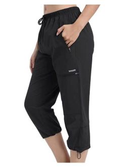 VAYAGER Women's Hiking Capris Pants Loose-Fit Lightweight Water Resistant Cargo Pants UPF 50+ Casual Joggers Zipper Pockets