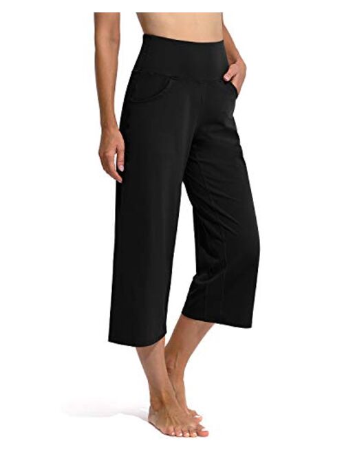 Buy Promover Women‘s Wide Leg Yoga Capri Pants with Pockets High ...