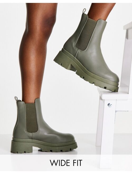 Asos Design Wide Fit Archer chunky chelsea boots in khaki