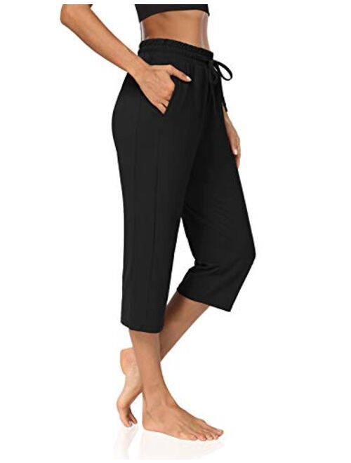 KEEPBEAUTY Womens Capri Yoga Pants Wide Leg Drawstring Loose Comfy Lounge Pajamas Capris Sweats with Pockets 