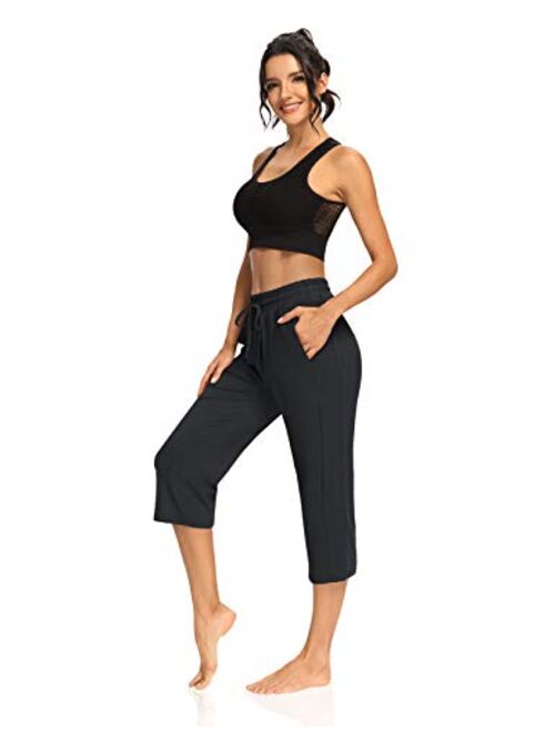 KEEPBEAUTY Womens Capri Yoga Pants Wide Leg Drawstring Loose Comfy Lounge Pajamas Capris Sweats with Pockets