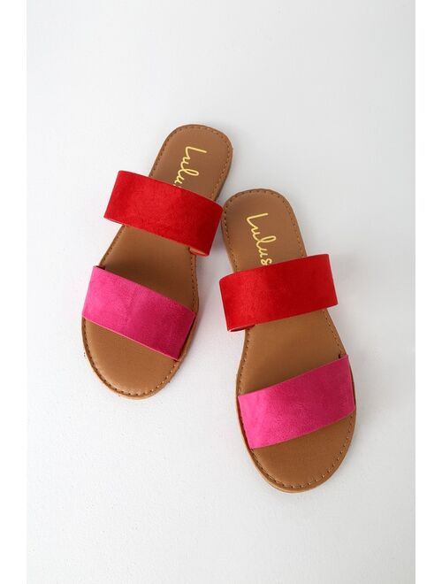 Lulus Time To Chill Red Fuchsia Slide Sandals