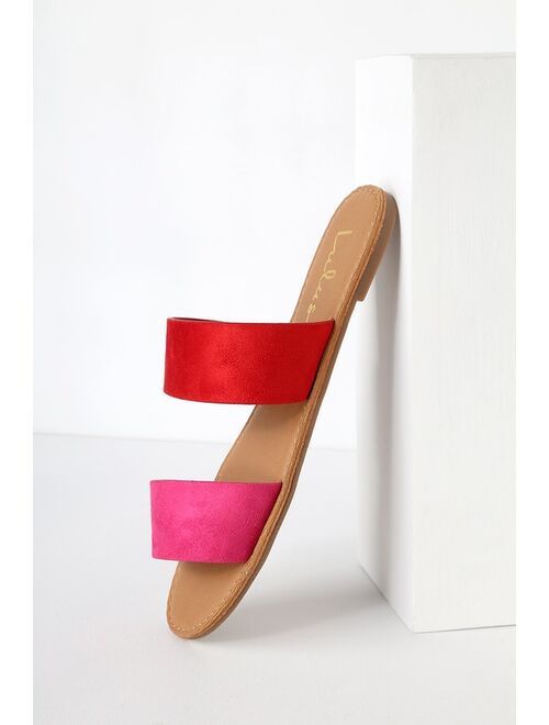 Lulus Time To Chill Red Fuchsia Slide Sandals
