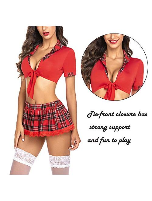 ADOME Women Schoolgirl Lingerie Roleplay Lingerie Set Sexy Student Costumes