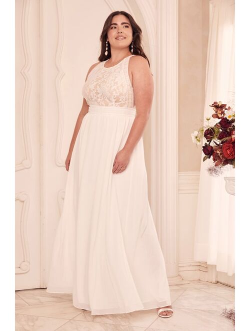 Lulus Forever and Always White Lace Maxi Dress