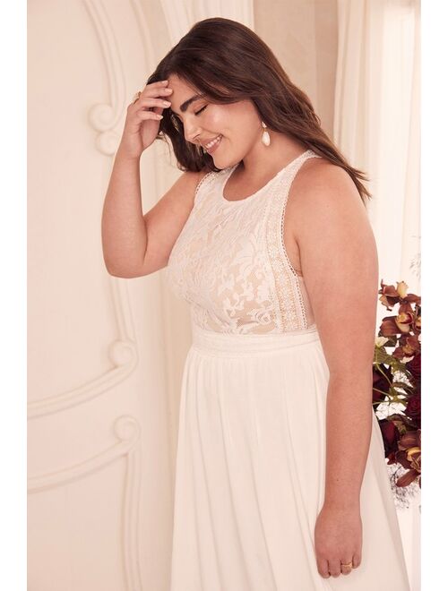Lulus Forever and Always White Lace Maxi Dress