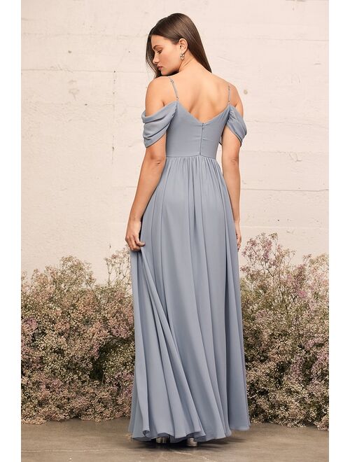 Lulus Lost in the Romance Slate Blue Cold-Shoulder Maxi Dress