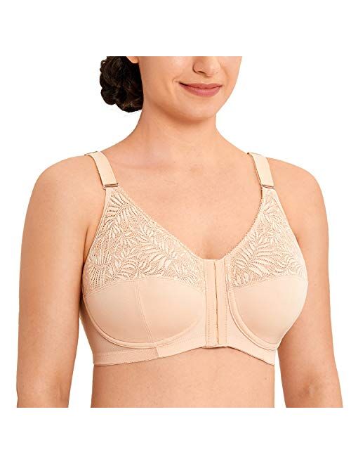 Buy LAUDINE Women's Front Closure Lace Wireless Back Support Posture Bra  Plus Size online