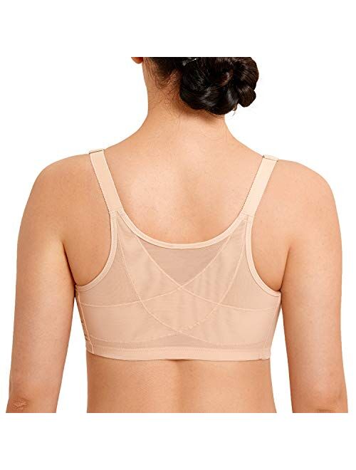 LAUDINE Women's Front Closure Lace Wireless Back Support Posture Bra Plus Size