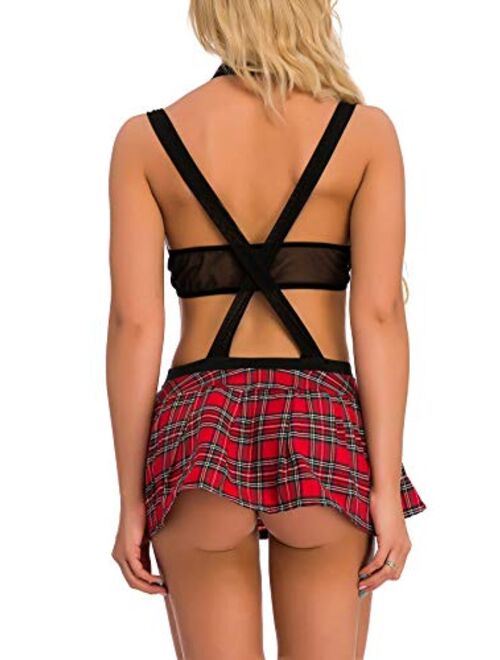LORSU Women Schoolgirl Costume Lingerie Sexy Students Erotic Cosplay Plaid Mini Skirt Cheerleader Naughty Stripper Clothes