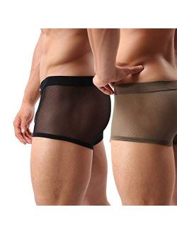 Sheii Mens Boxer Briefs Soft Mesh Breathable Underpants Men's Sexy Underwear Cool Design See-Through Trunks Pack