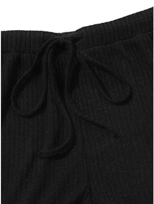 Verdusa Women's 2 Piece Lounge Sets Rib Knit Crop Top & Shorts Sweater Sweatsuit