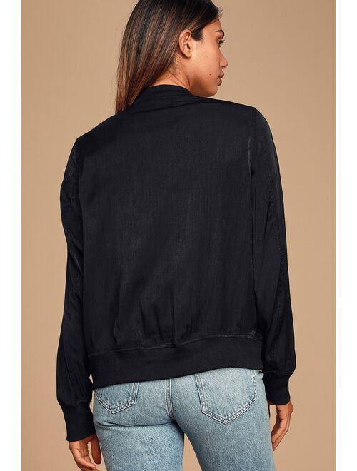 Lulus Tully Black Lightweight Bomber Jacket