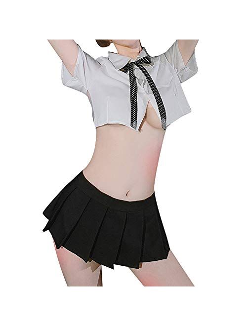 Women's Sailor Style Bodycon Mini Dress Sweet School Girl Uniform Long Sleeve V Neck with Tie Sexy Pencil Skirt