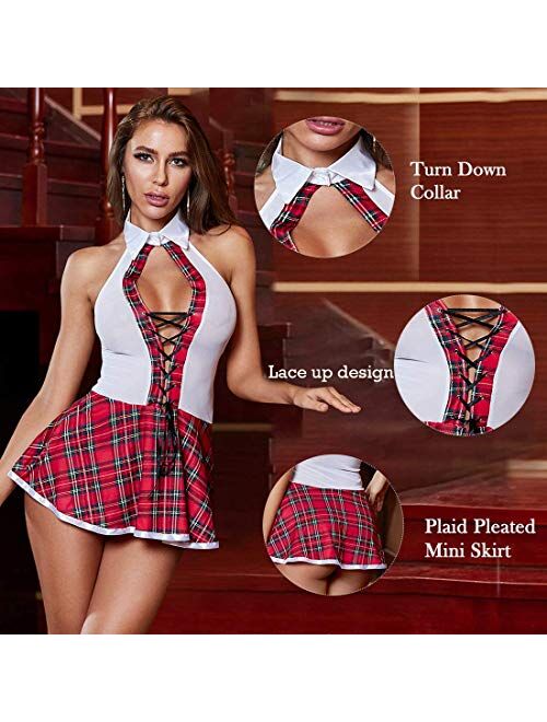 Women's Schoolgirl Cosplay Lingerie Set Costume Roleplay Uniform Sexy Shrug Mini Skirt School Girl
