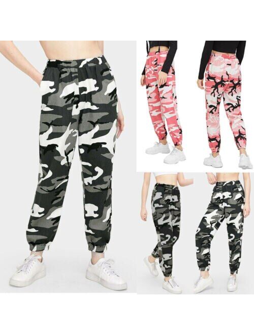 Hot Sale Women Camo Cargo High Waist Hip Hop Trousers Pants Military Army Combat Camouflage Long Pants Capris