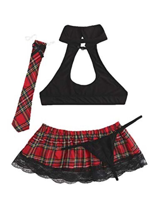 SweatyRocks Women's Costume Sexy Lingerie Set Cosplay Top and Plaid Skirt Outfit