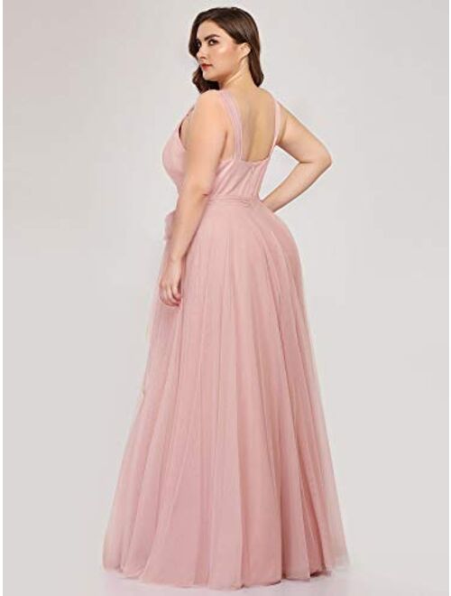 Ever-Pretty Women's Plus Size V-Neck Wrap Empire Waist Tulle Bridesmaid Dress 7303PZ